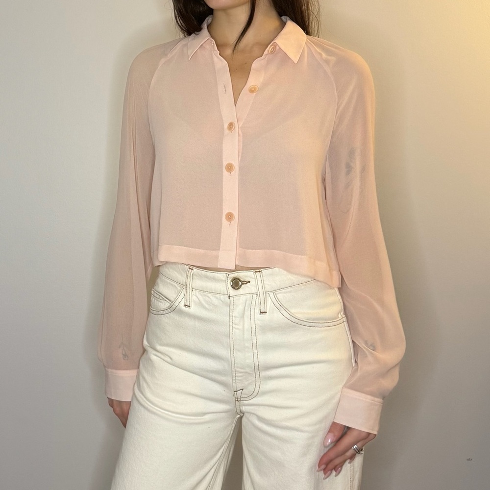 Wilfred Cropped Pink Sheer Blouse